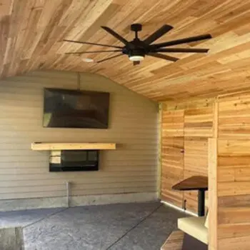 Covered deck with wood fence