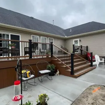 Backyard composite deck with railings