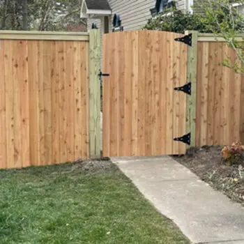 Wood privacy fence gate installation