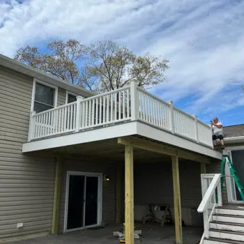 New deck installation with railing