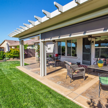 Covered backyard patio and deck